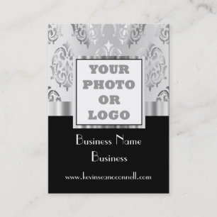 Black and grey damask photo logo business card