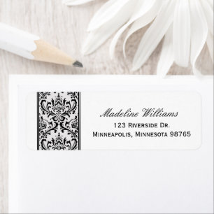 Black and Grey Damask Return Address