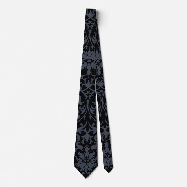 Black and Grey Damask Tie (Front)