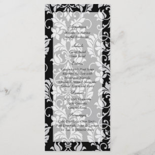 Black and Grey Damask Wedding Menu Tags