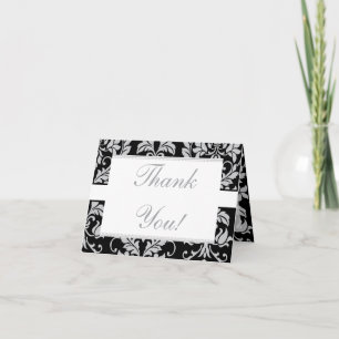 Black and Grey Damask Wedding Thank You Card