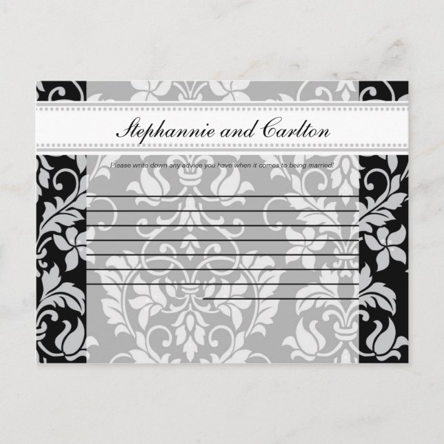 Black and Grey Damask Wedding Writable Advice Card (Front)