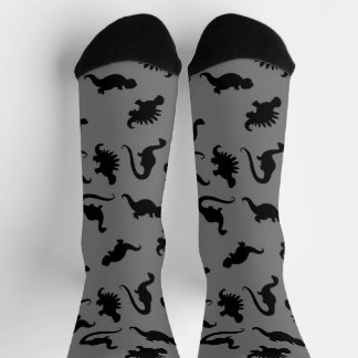 Black and Grey Dinosaur Silhouette  Socks