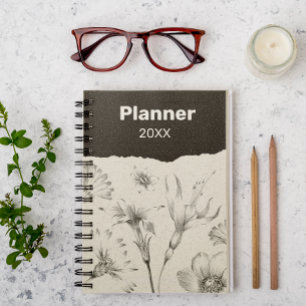 Black and Grey Elegant Flowers Planner
