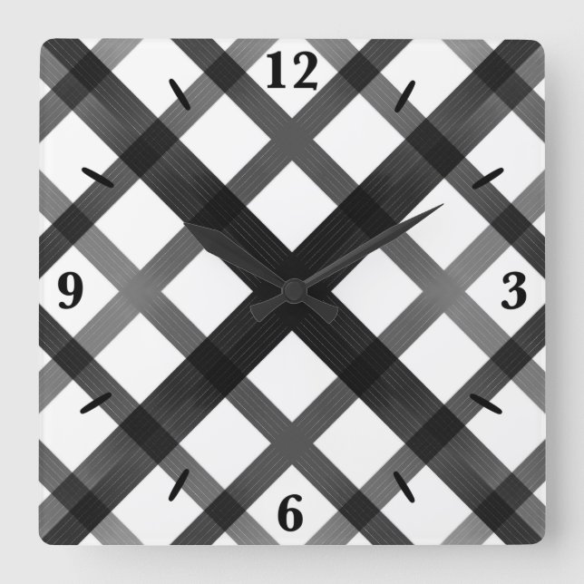 Black And Grey Fading Ombre Crisscross Lattice Art Square Wall Clock (Front)