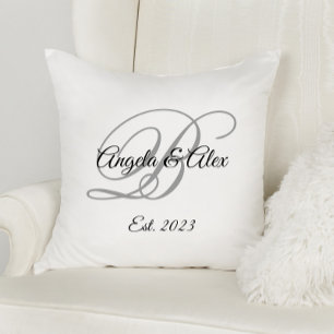 Black and Grey Fancy Wedding Anniversary Monogram Cushion