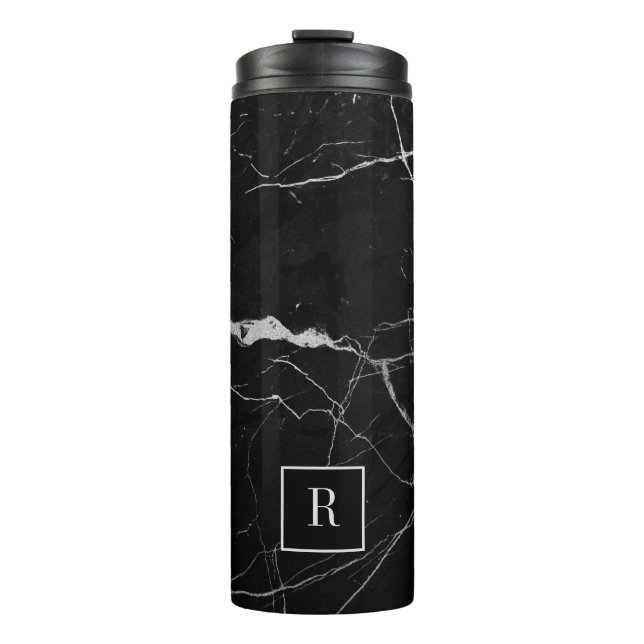 Black and grey faux marble texture thermal tumbler (Front)
