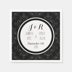 Black and Grey Floral Damask Wedding Napkins