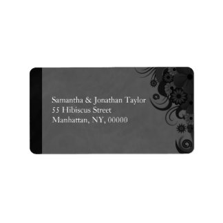 Black and Grey Floral Large Return Address Labels