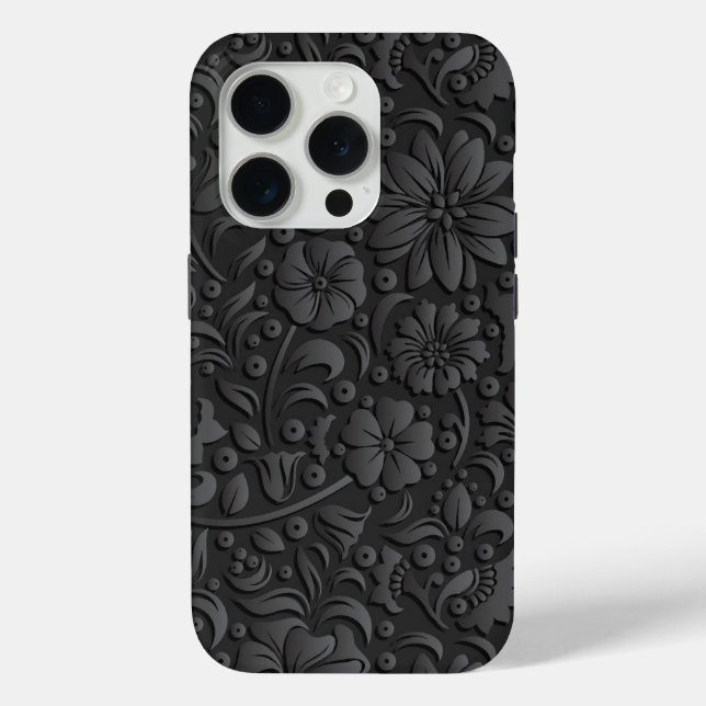 Black and grey floral pattern embossed look Case-Mate iPhone case (Back)