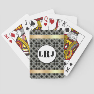 Black And Grey Floral Pattern With Monogram Playing Cards