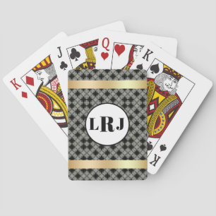 Black And Grey Floral Pattern With Monogram Playing Cards