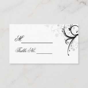 Black and Grey Floral Scroll Wedding Place Card