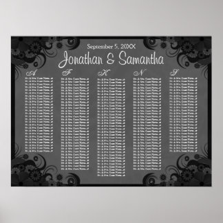 Black and Grey Floral Wedding Table Seating Charts