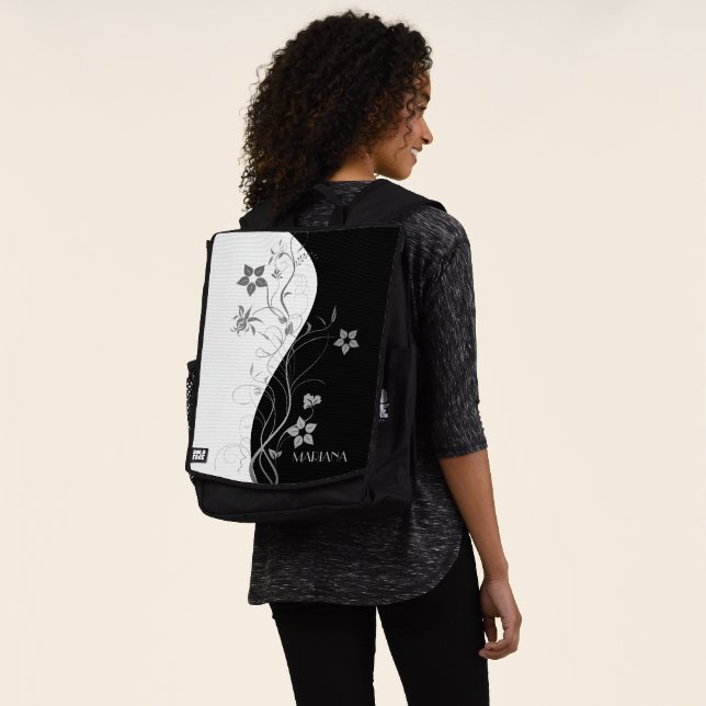 Black And Grey Flowers Backpack (Worn)