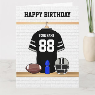Black and Grey Football Jersey Happy Birthday Card