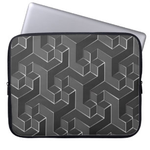 Black And Grey Geometric Cubes Pattern Laptop Sleeve
