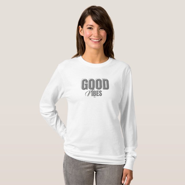 Black and Grey Good Vibes Long Sleeve T-Shirt (Front Full)
