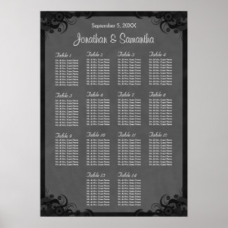 Black and Grey Goth 14 Wedding Table Seating Chart