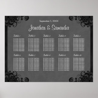 Black and Grey Goth Wedding 10 Table Seating Chart