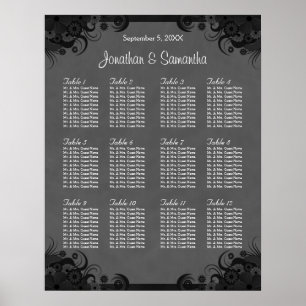 Black and Grey Goth Wedding 12 Table Seating Chart