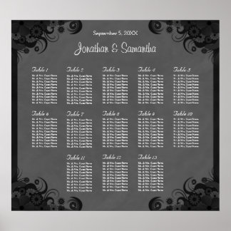 Black and Grey Goth Wedding 13 Table Seating Chart