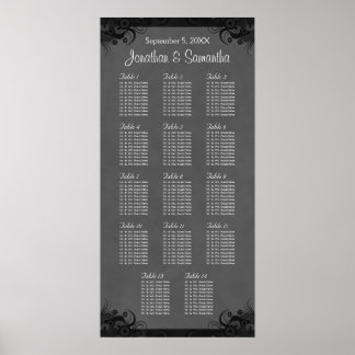 Black and Grey Goth Wedding 14 Table Seating Chart