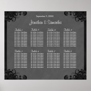 Black and Grey Goth Wedding 8 Tables Seating Chart