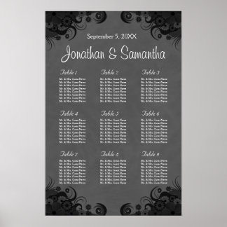 Black and Grey Goth Wedding 9 Tables Seating Chart