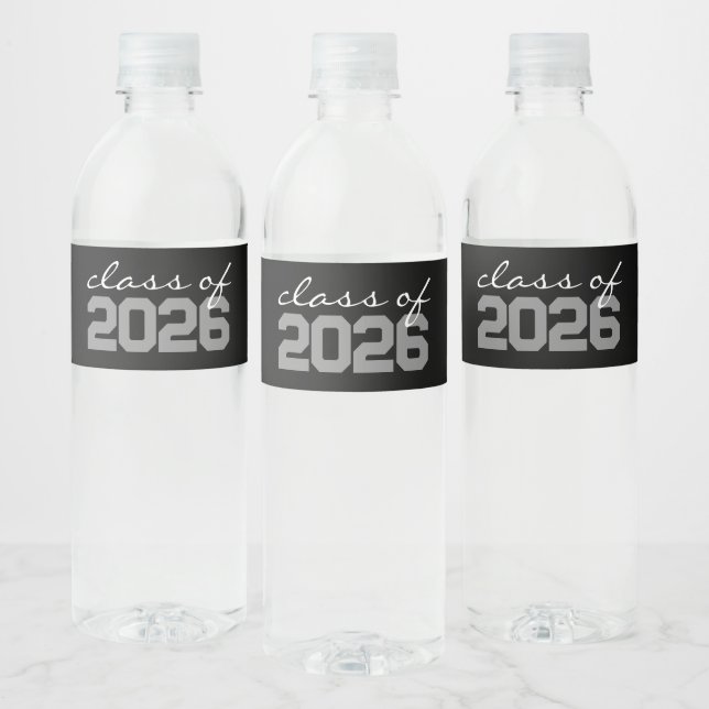 Black and Grey Graduation Water Bottle Labels (Bottles)