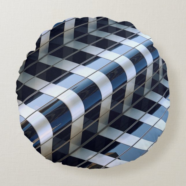 Black and grey high-rise building round cushion (Front)