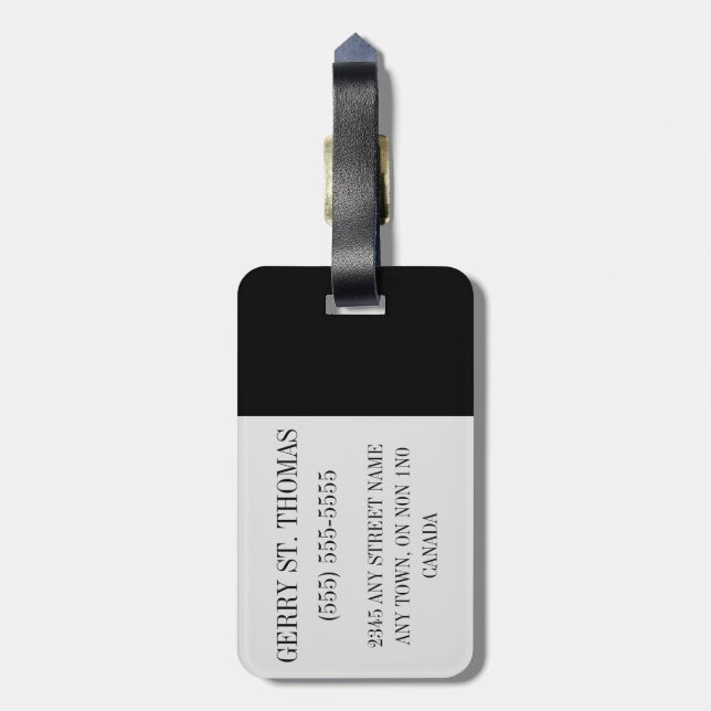 Black and Grey Initial Colour Block Luggage Tag (Back Vertical)