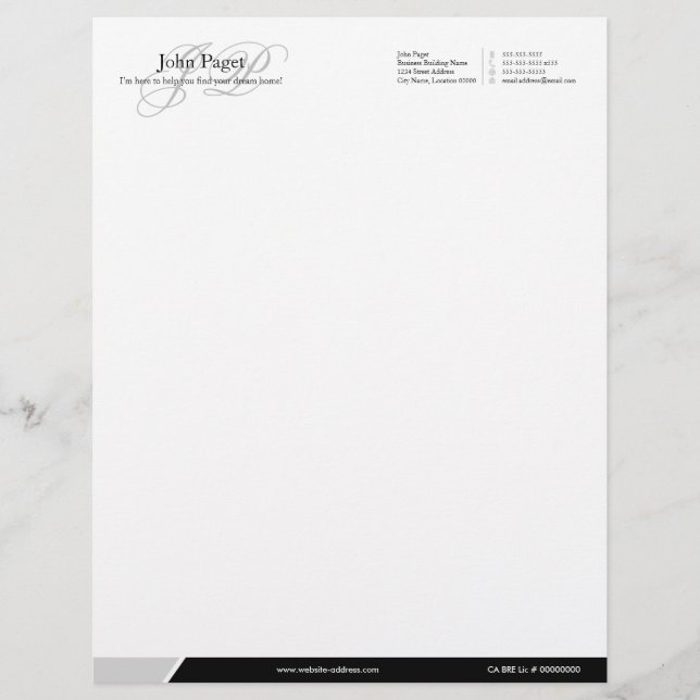 Black and Grey Initials or Monogram Business Custom Letterhead (Front)
