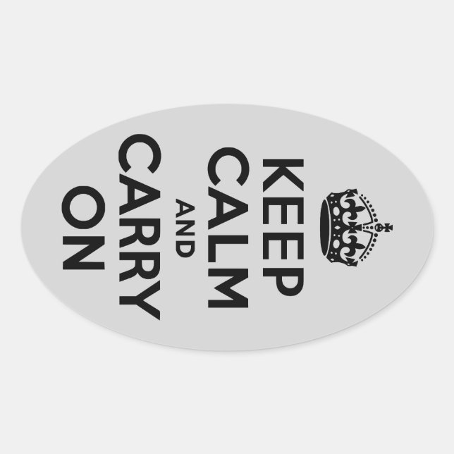 Black and Grey Keep Calm and Carry On Oval Sticker (Front)