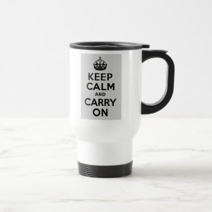Black and Grey Keep Calm and Carry On Travel Mug