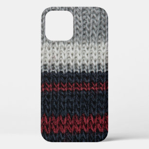 Black and grey knitting wool with red and white st iPhone 12 case