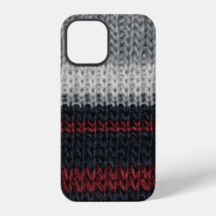 Black and grey knitting wool with red and white st iPhone 12 case