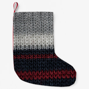 Black and grey knitting wool with red and white st small christmas stocking