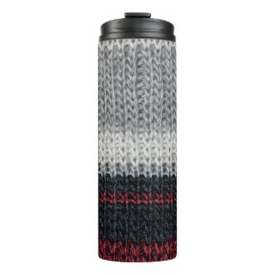 Black and grey knitting wool with red and white st thermal tumbler