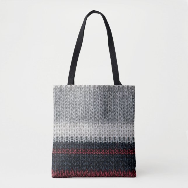 Black and grey knitting wool with red and white st tote bag (Front)