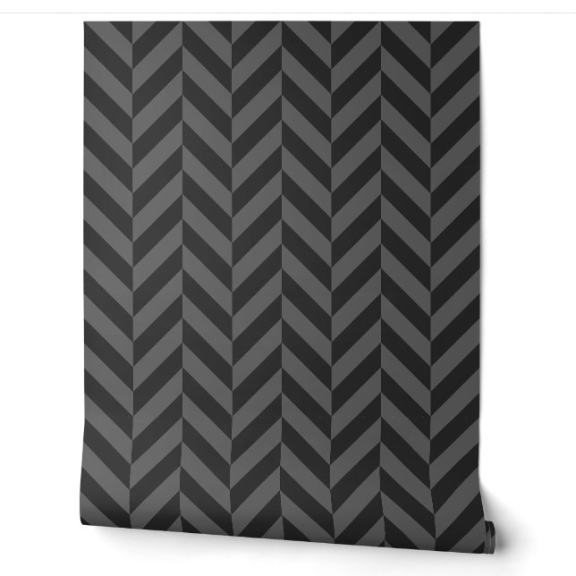 Black and Grey Large Herringbone Wallpaper (Unrolling)