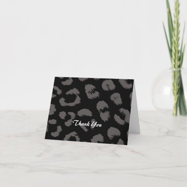 Black and Grey Leopard Pattern Thank You Card (Front)
