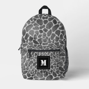 Black and Grey Leopard Print Pattern Monogram Printed Backpack