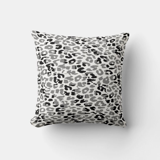 Black and Grey Leopard Print Skin Pattern Cushion (Front)