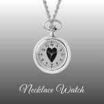 Black and grey love heart Necklace Watch<br><div class="desc">Necklace Watch gift.
With a black love heart and clock numbers on a grey background.</div>
