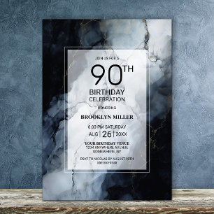 Black and Grey Marble 90th Birthday Party Invitation