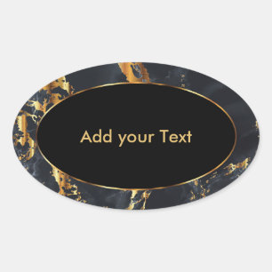 Black and Grey Marble with Gold Accents Oval Sticker