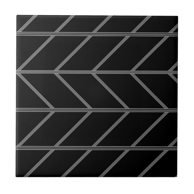 Black and Grey Masculine Tire Tread Pattern Tile (Front)