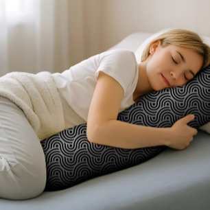 Black and Grey Modern Geometric Wavy Curved Lines Body Cushion