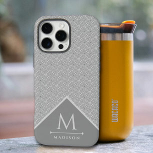 Black and Grey Modern Geometric Wavy Curved Lines iPhone 16 Pro Max Case